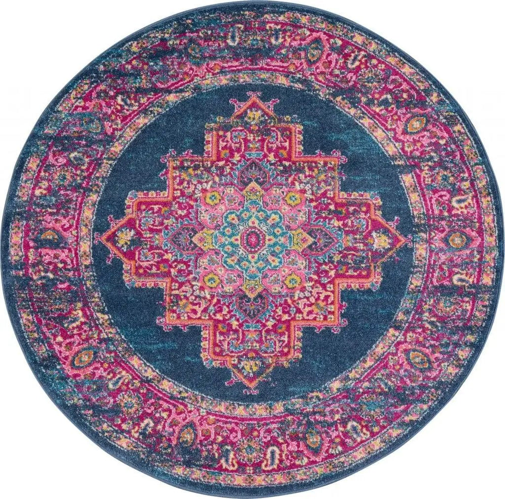 5' Blue Round Power Loom Area Rug - Homeroots