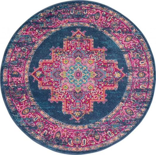 5' Blue Round Power Loom Area Rug - Homeroots - Flyclothing LLC