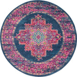 5' Blue Round Power Loom Area Rug - Homeroots