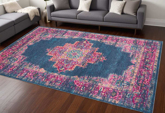 8' X 10' Blue Power Loom Area Rug - Homeroots - Flyclothing LLC