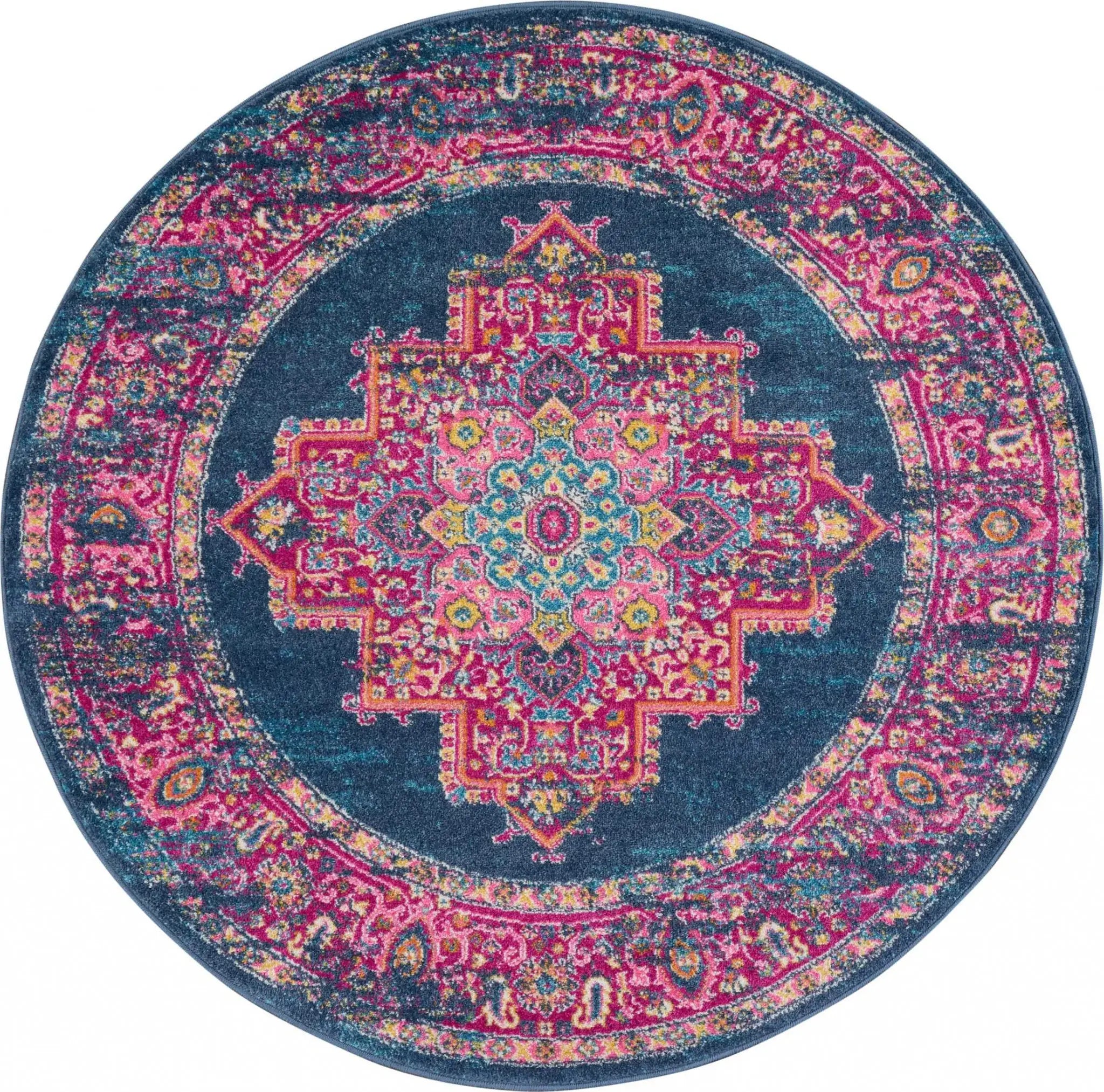 8' Blue Round Power Loom Area Rug - Homeroots - Flyclothing LLC