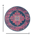 8' Blue Round Power Loom Area Rug - Homeroots