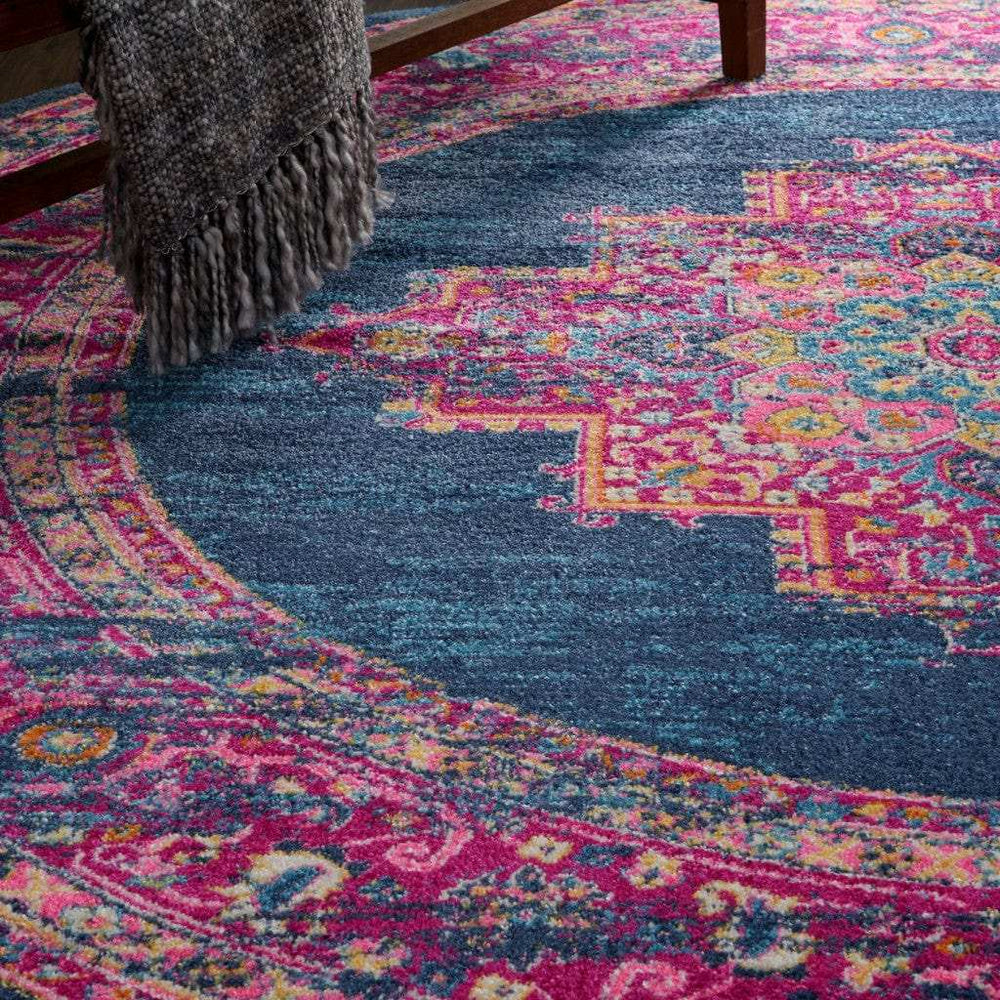 8' Blue Round Power Loom Area Rug - Homeroots - Flyclothing LLC