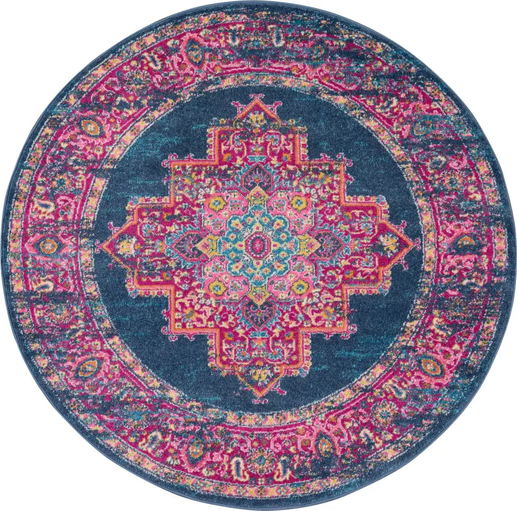 8' Blue Round Power Loom Area Rug - Homeroots - Flyclothing LLC