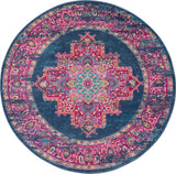 8' Blue Round Power Loom Area Rug - Homeroots