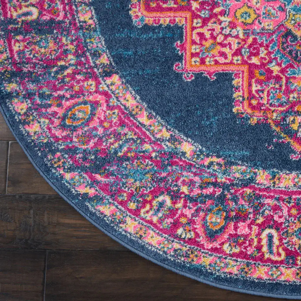 8' Blue Round Power Loom Area Rug - Homeroots - Flyclothing LLC