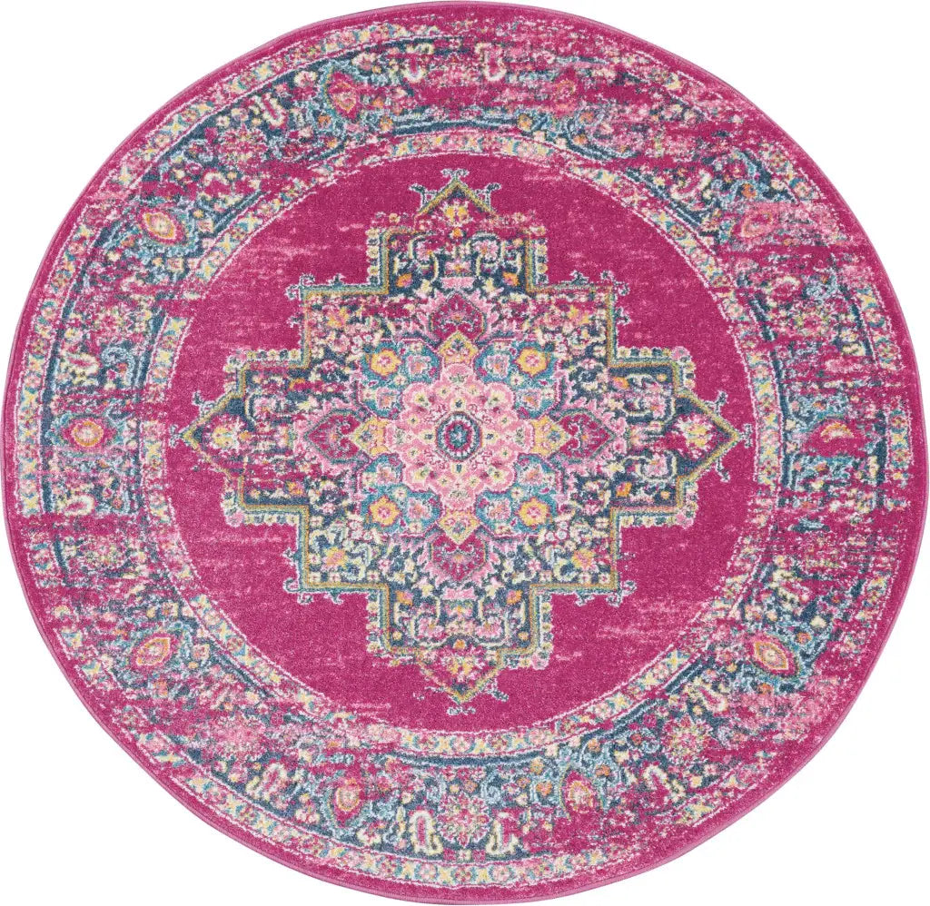 4' Fuchsia Round Power Loom Area Rug - Homeroots - Flyclothing LLC