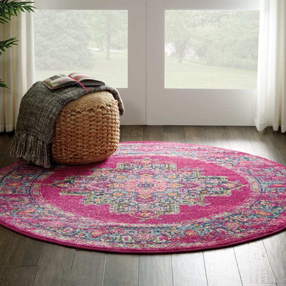 4' Fuchsia Round Power Loom Area Rug - Homeroots - Flyclothing LLC
