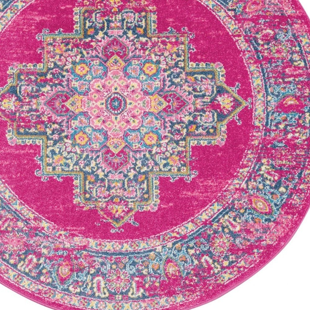 4' Fuchsia Round Power Loom Area Rug - Homeroots