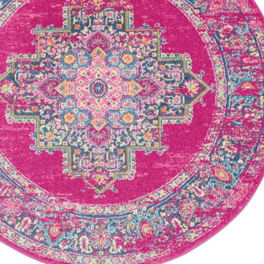 4' Fuchsia Round Power Loom Area Rug - Homeroots - Flyclothing LLC