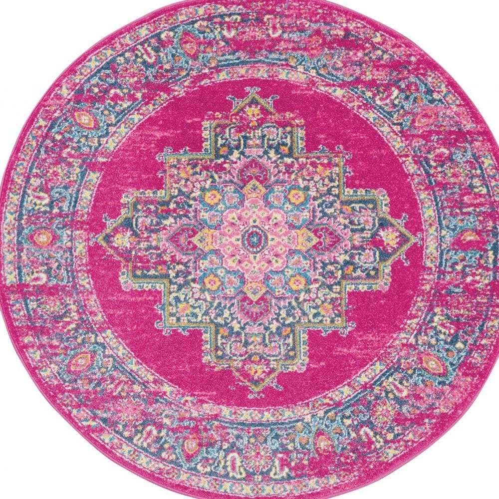 4' Fuchsia Round Power Loom Area Rug - Homeroots - Flyclothing LLC