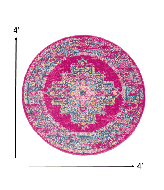 4' Fuchsia Round Power Loom Area Rug - Homeroots - Flyclothing LLC
