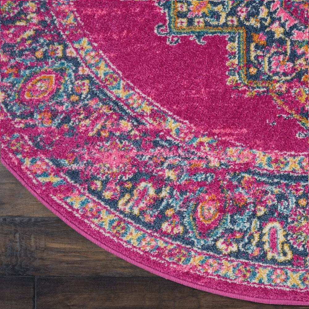 5' Fuchsia Round Power Loom Area Rug - Homeroots - Flyclothing LLC