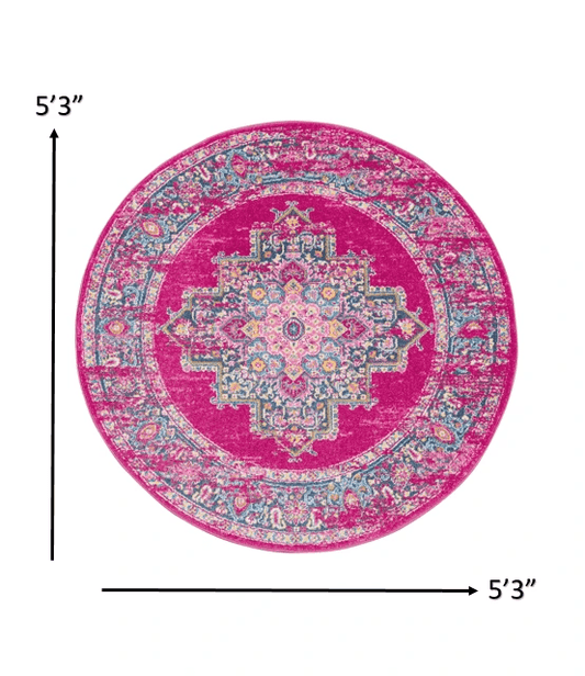 5' Fuchsia Round Power Loom Area Rug - Homeroots - Flyclothing LLC