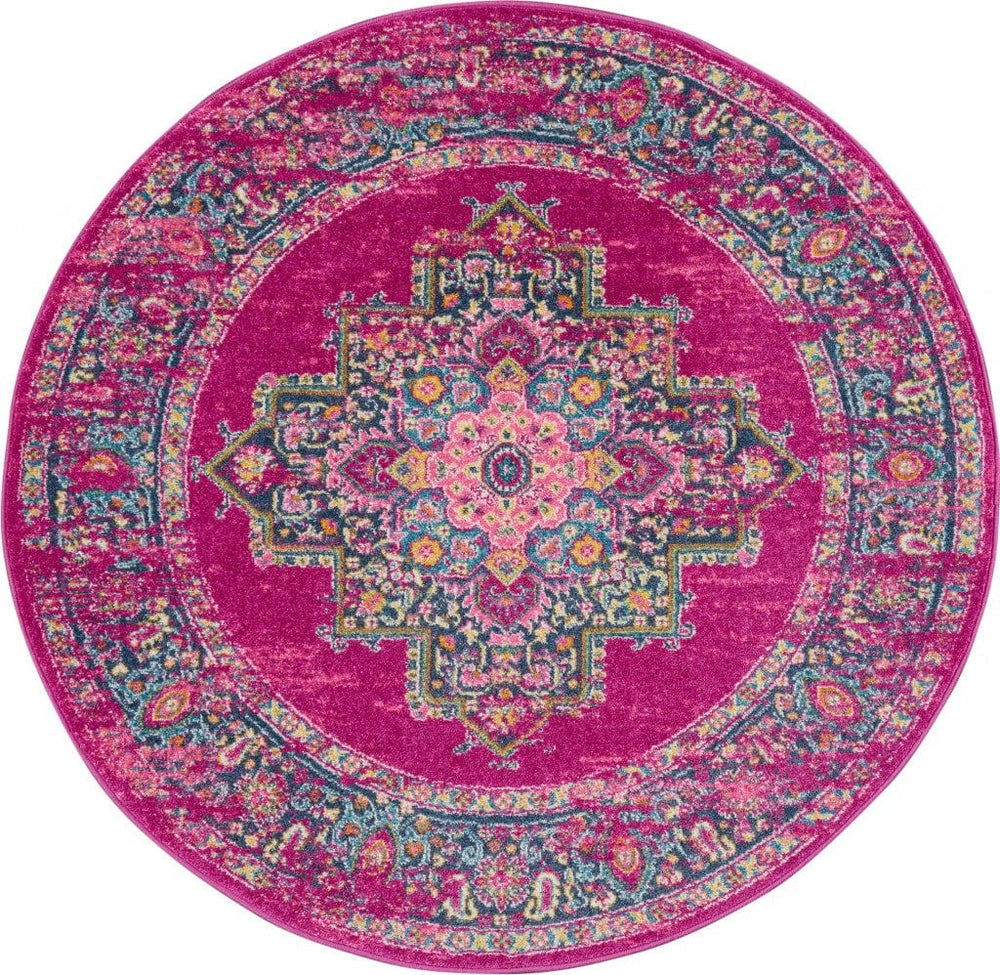 5' Fuchsia Round Power Loom Area Rug - Homeroots
