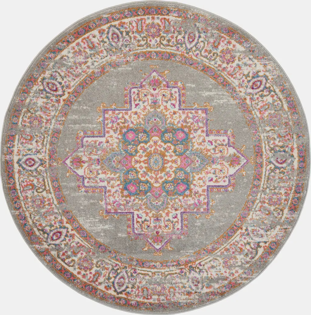 4' Gray Round Power Loom Area Rug - Homeroots - Flyclothing LLC