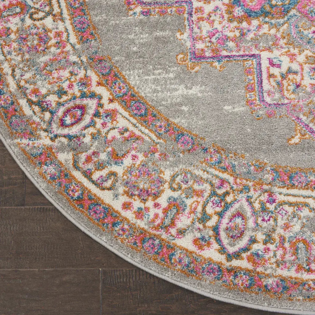 4' Gray Round Power Loom Area Rug - Homeroots - Flyclothing LLC