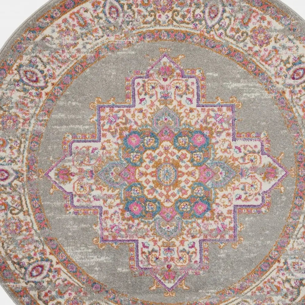 4' Gray Round Power Loom Area Rug - Homeroots - Flyclothing LLC