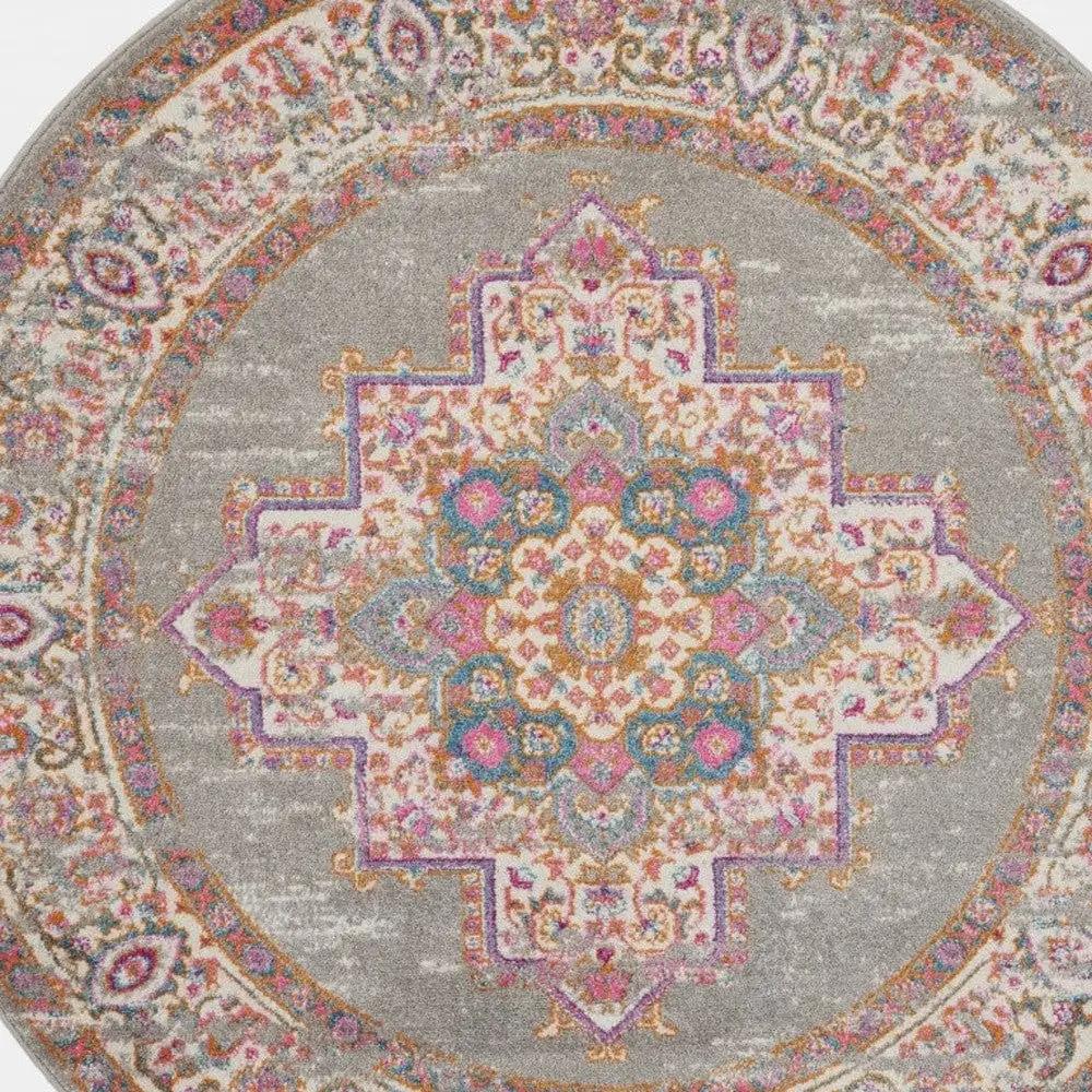 4' Gray Round Power Loom Area Rug - Homeroots