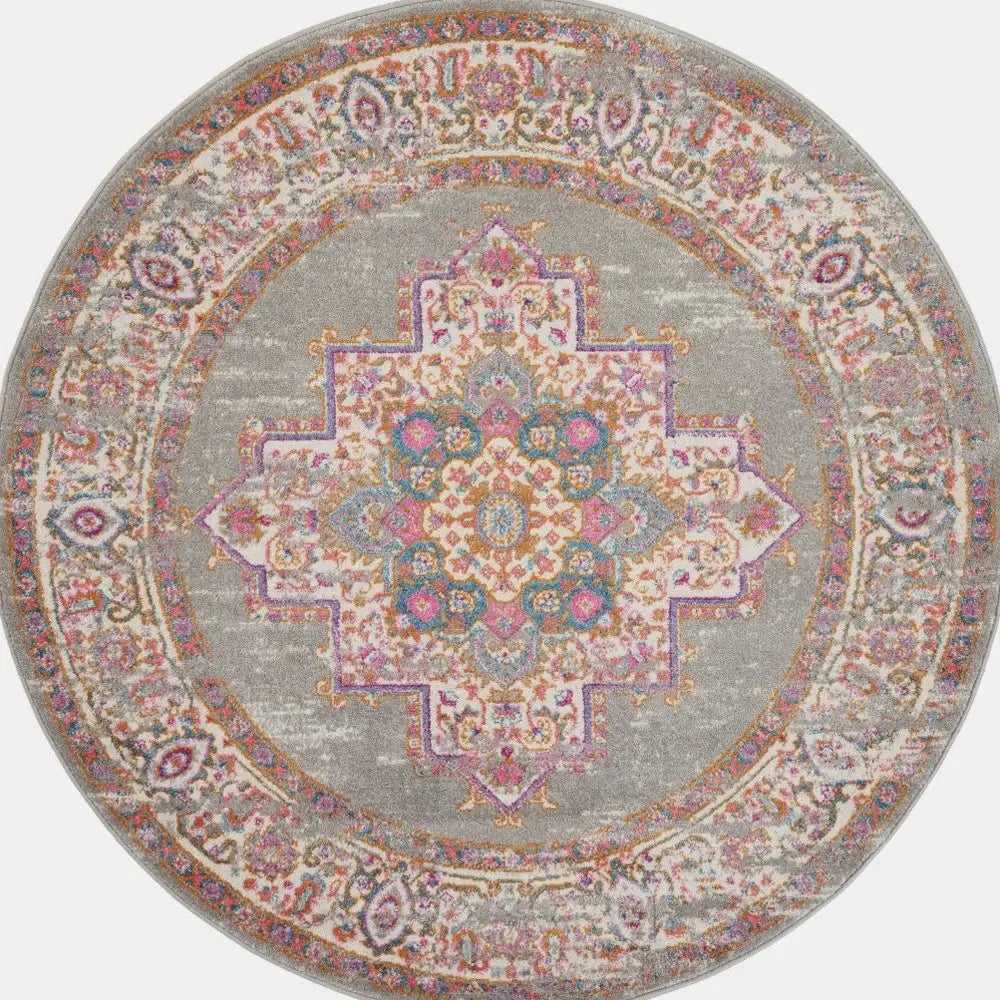 4' Gray Round Power Loom Area Rug - Homeroots - Flyclothing LLC
