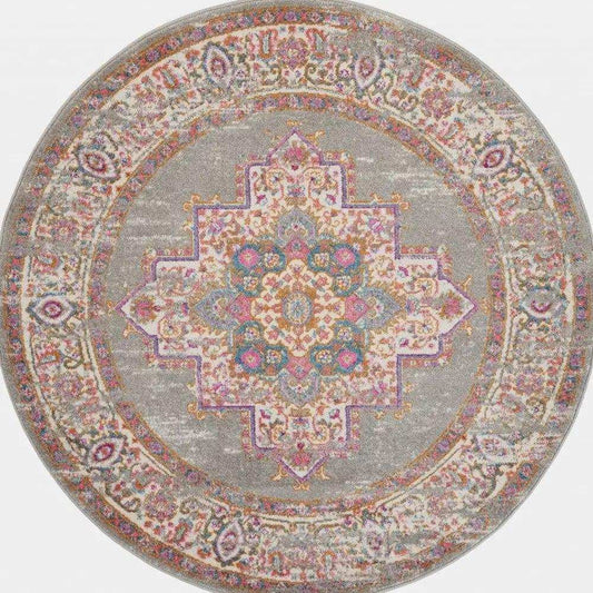 4' Gray Round Power Loom Area Rug - Homeroots - Flyclothing LLC