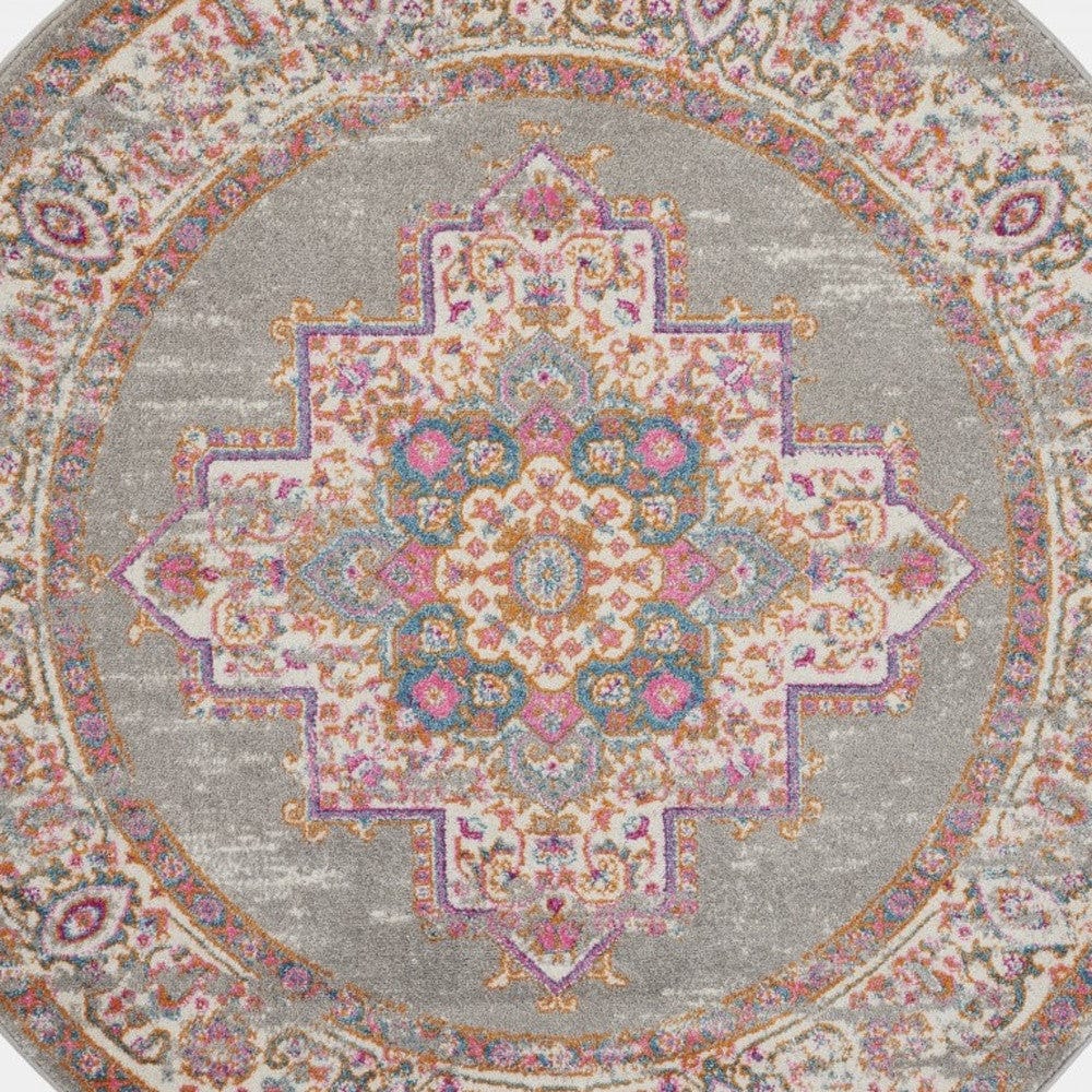5' Gray Round Power Loom Area Rug - Homeroots
