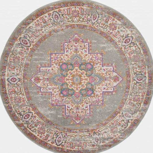 5' Gray Round Power Loom Area Rug - Homeroots - Flyclothing LLC