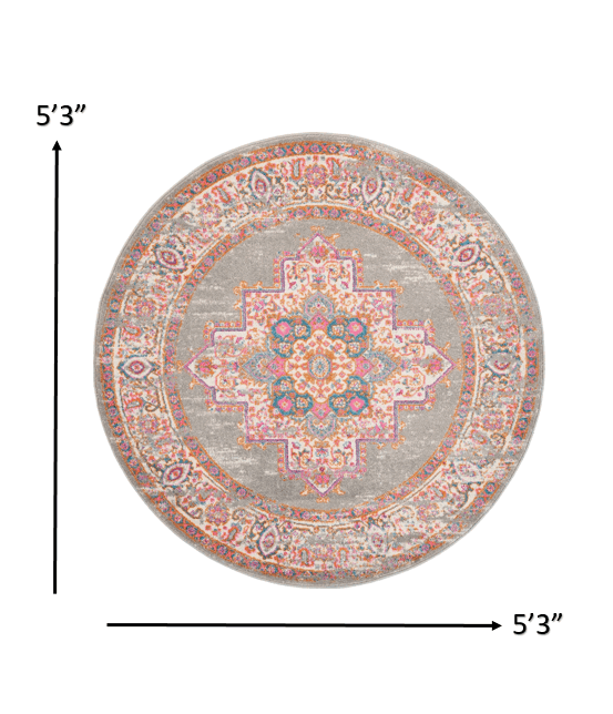 5' Gray Round Power Loom Area Rug - Homeroots - Flyclothing LLC