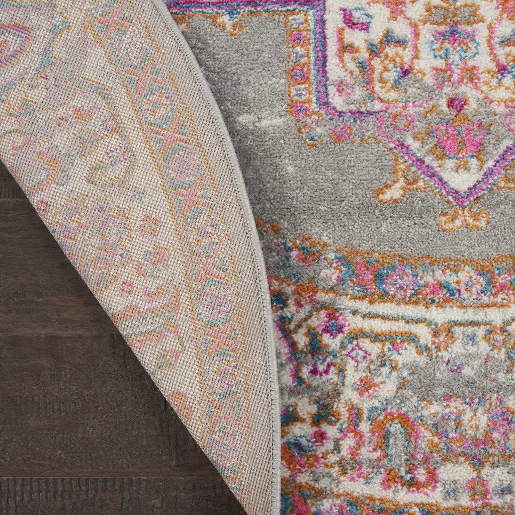 8' Gray Round Power Loom Area Rug - Homeroots - Flyclothing LLC
