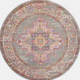 8' Gray Round Power Loom Area Rug - Homeroots