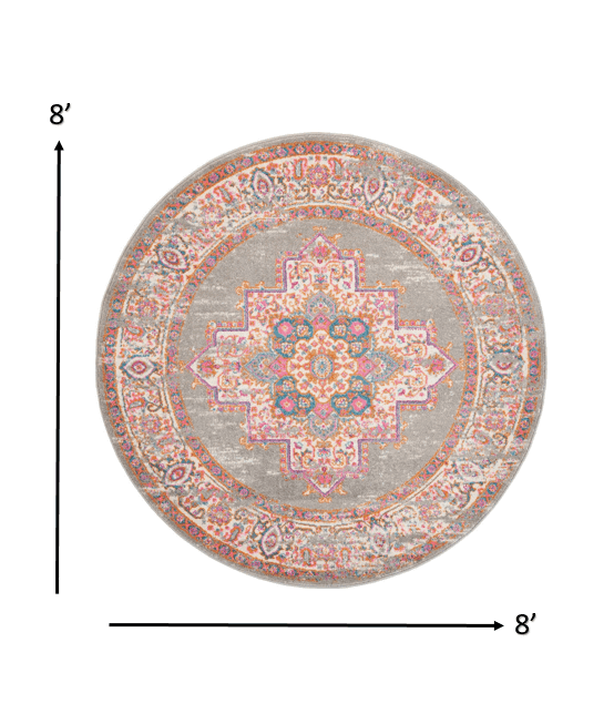 8' Gray Round Power Loom Area Rug - Homeroots - Flyclothing LLC