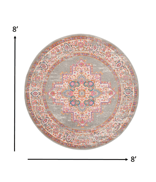 8' Gray Round Power Loom Area Rug - Homeroots - Flyclothing LLC