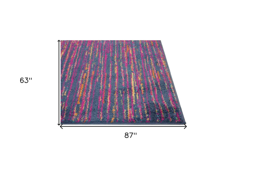 5' X 7' Blue And Pink Abstract Power Loom Area Rug - Homeroots - Flyclothing LLC
