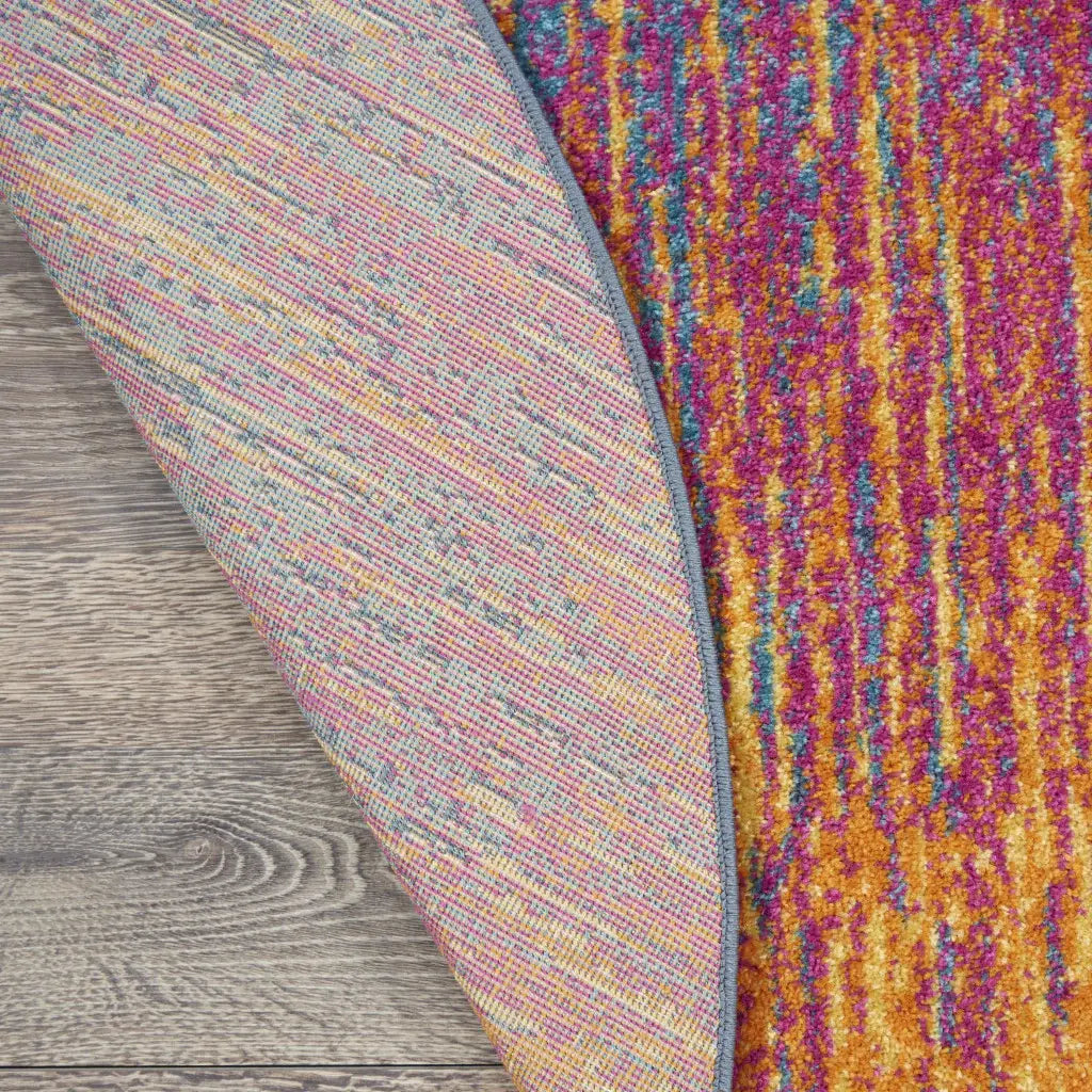 5' Blue And Pink Round Abstract Power Loom Area Rug - Homeroots - Flyclothing LLC