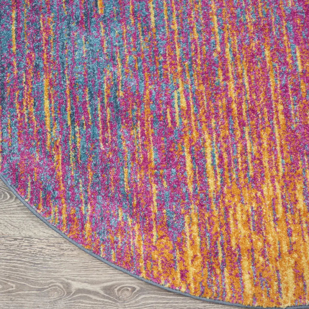 5' Blue And Pink Round Abstract Power Loom Area Rug - Homeroots - Flyclothing LLC