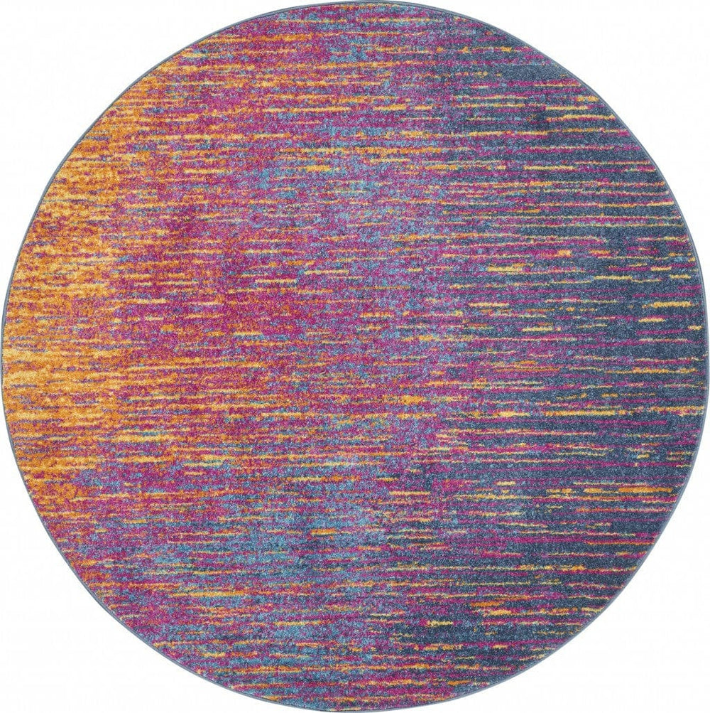 5' Blue And Pink Round Abstract Power Loom Area Rug - Homeroots