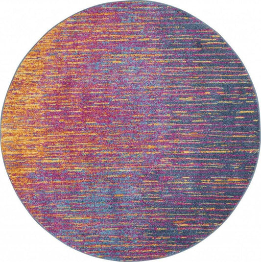 5' Blue And Pink Round Abstract Power Loom Area Rug - Homeroots - Flyclothing LLC
