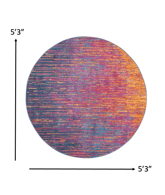 5' Blue And Pink Round Abstract Power Loom Area Rug - Homeroots - Flyclothing LLC