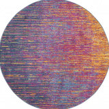8' Blue And Pink Round Abstract Power Loom Area Rug - Homeroots