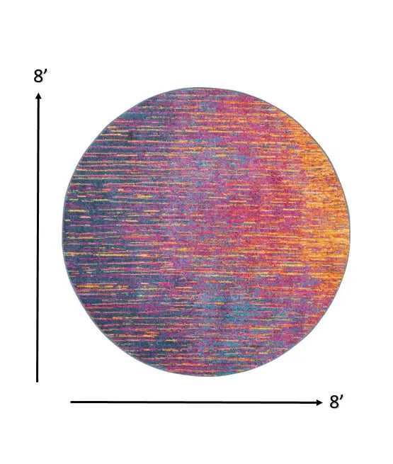 8' Blue And Pink Round Abstract Power Loom Area Rug - Homeroots - Flyclothing LLC