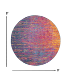 8' Blue And Pink Round Abstract Power Loom Area Rug - Homeroots
