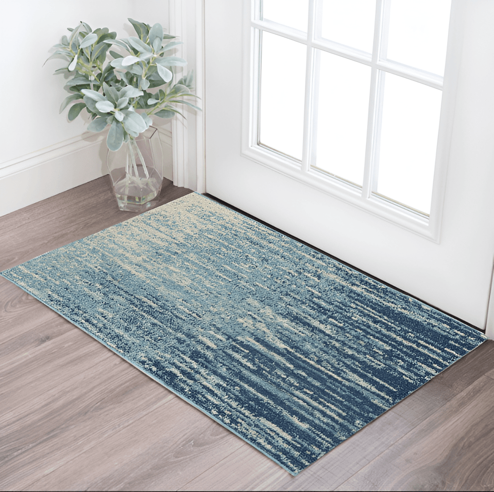 2' X 3' Blue and Ivory Abstract Power Loom Area Rug - Homeroots