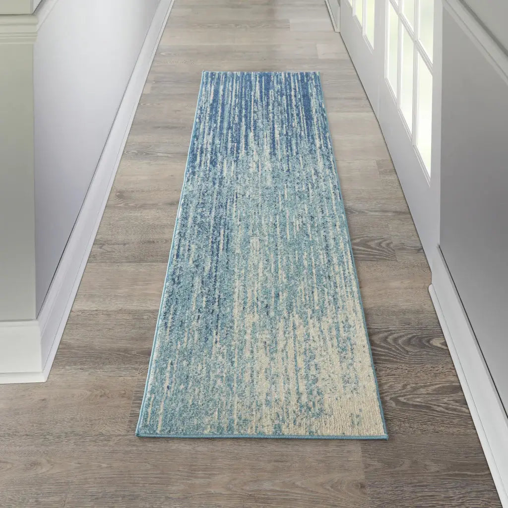 6' Blue and Ivory Abstract Power Loom Runner Rug - Homeroots - Flyclothing LLC
