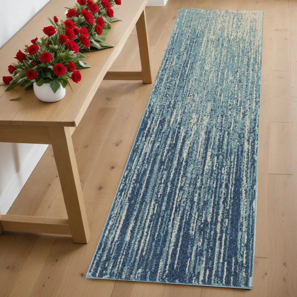 6' Blue and Ivory Abstract Power Loom Runner Rug - Homeroots - Flyclothing LLC