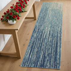 6' Blue and Ivory Abstract Power Loom Runner Rug - Homeroots
