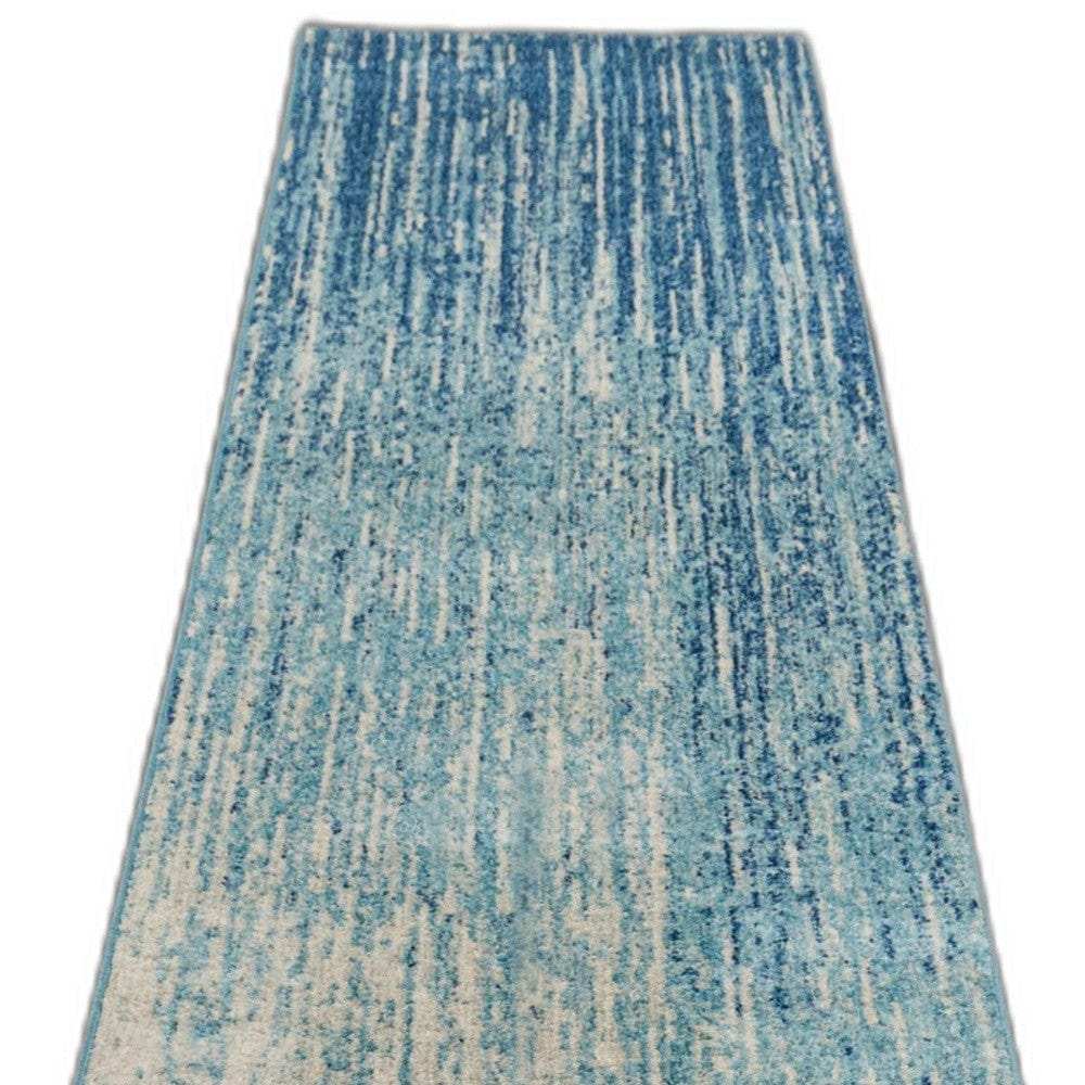 10' Ivory And Blue Abstract Power Loom Runner Rug - Homeroots - Flyclothing LLC