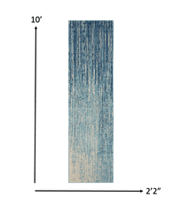 10' Ivory And Blue Abstract Power Loom Runner Rug