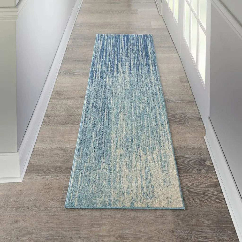 8' Ivory And Blue Abstract Power Loom Runner Rug - Homeroots - Flyclothing LLC