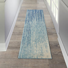 8' Ivory And Blue Abstract Power Loom Runner Rug - Homeroots