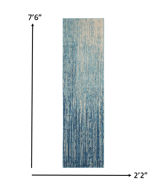8' Ivory And Blue Abstract Power Loom Runner Rug - Homeroots